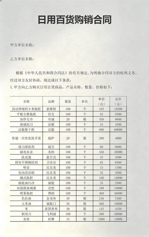 日用百货购销合同零售合同